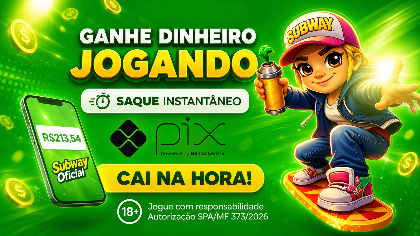 Ganhe dinheiro jogando. Saque instantâneo via Pix.